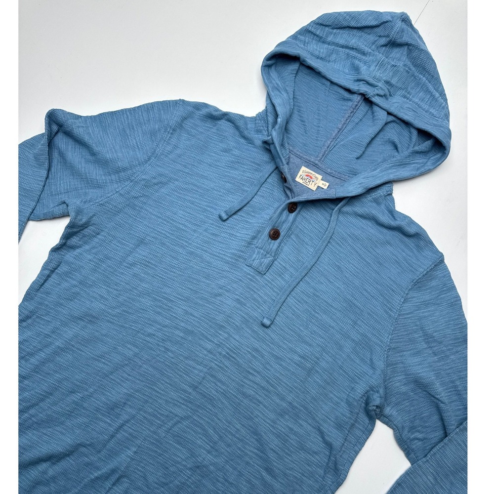 Faherty Brand Mens Blue Slub Knit Henley Hoodie Long Sleeve Size M